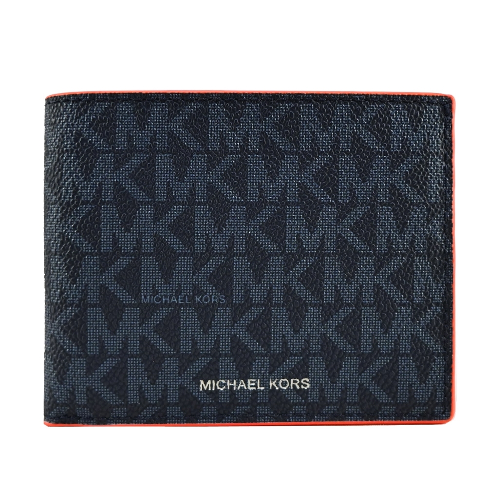 MK MICHAEL KORS COOPER滿版撞色滾邊防刮對開短夾-藍