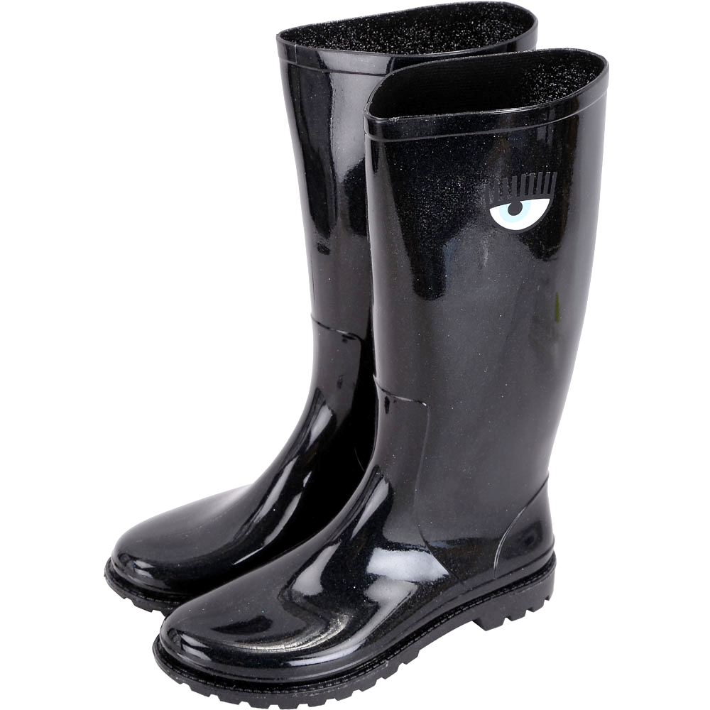 Chiara Ferragni Rainboot 眨眼圖騰長筒雨靴(亮片黑)