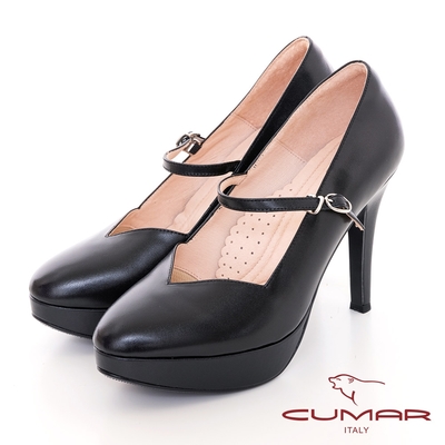 【CUMAR】厚底防水台瑪莉珍高跟鞋-黑色