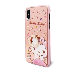 三麗鷗 Kitty iPhoneXS/iPhoneX 施華彩鑽鏡面指環扣手機殼-寶石凱蒂