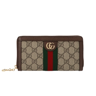 GUCCI Ophidia GG Zip 拉鍊 卡夾 皮夾 長夾 棕色 523154