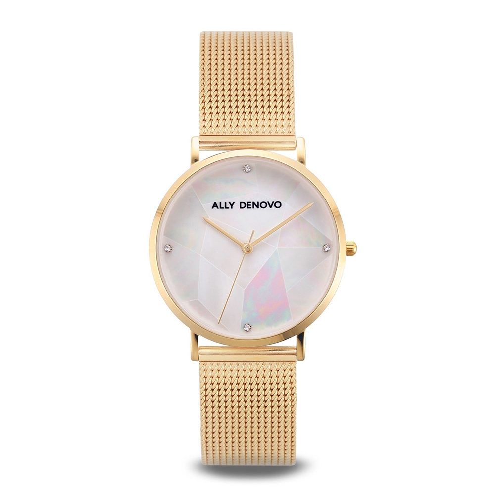 【ALLY DENOVO】Gaia Pearl琉璃米蘭帶腕錶金色36mm(AF5020.3)