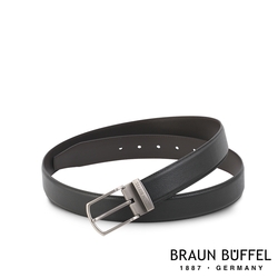 【BRAUN BUFFEL 德國小金牛】台灣總代理 沉穩紳士窄框字母壓印穿針式皮帶-啞銀色/BF21B-WEG205-NKM