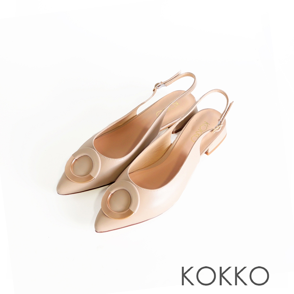 KOKKO簡約時尚尖頭綿羊皮後繫帶低跟鞋駝色