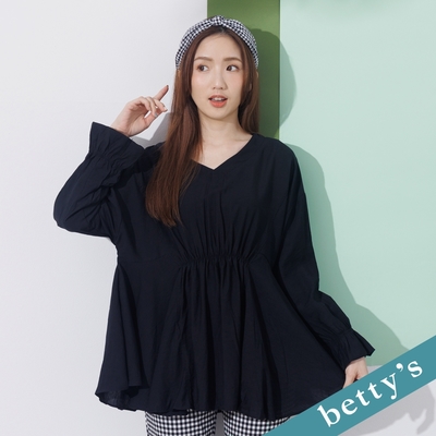 betty’s貝蒂思 V領剪接腰抽皺上衣(黑色)