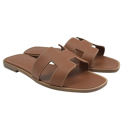 HERMES Oran sandal 經典H造型女仕涼拖鞋(金棕 37號)