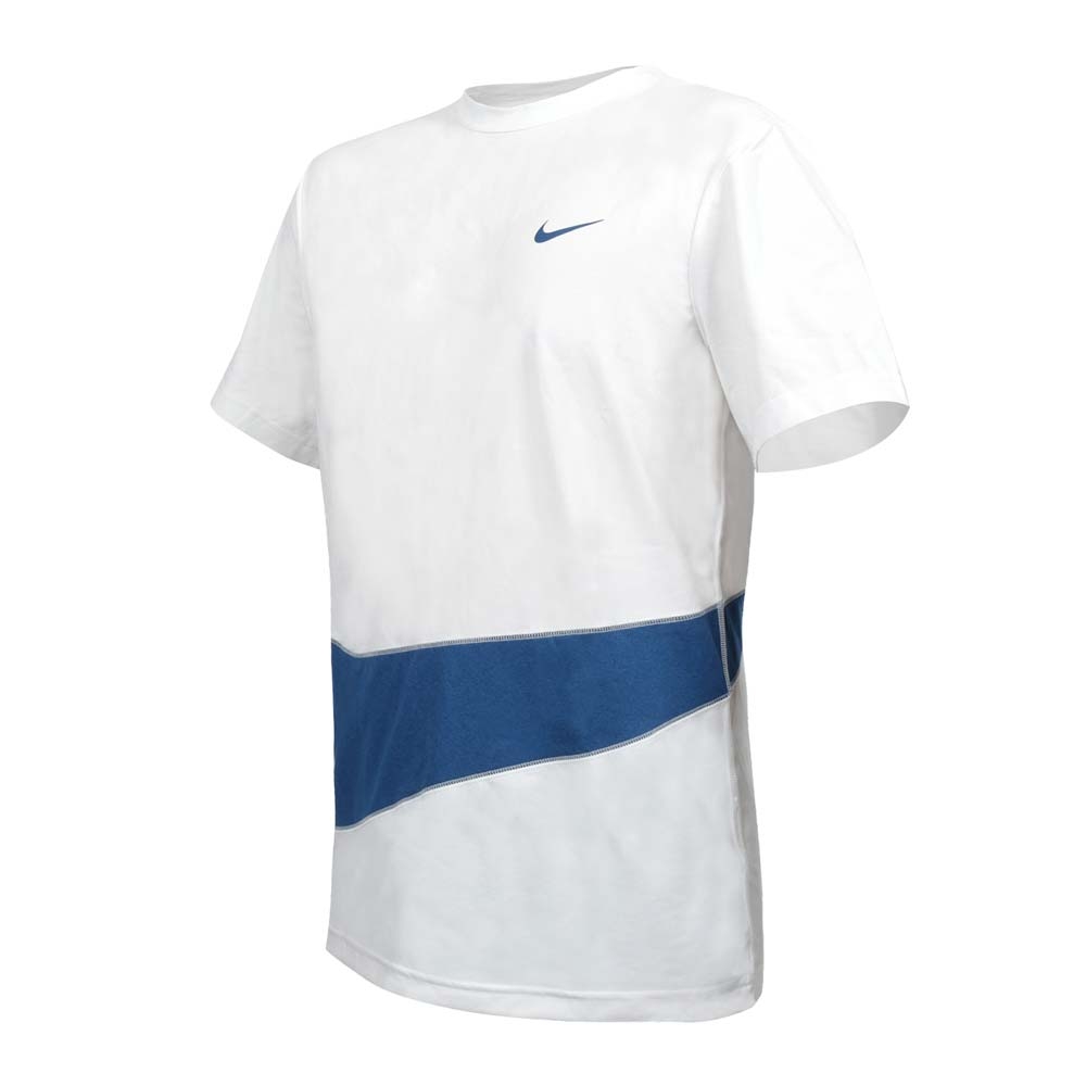NIKE 男短袖T恤-休閒 運動 健身 上衣 抗UV FB8580-121 白深藍