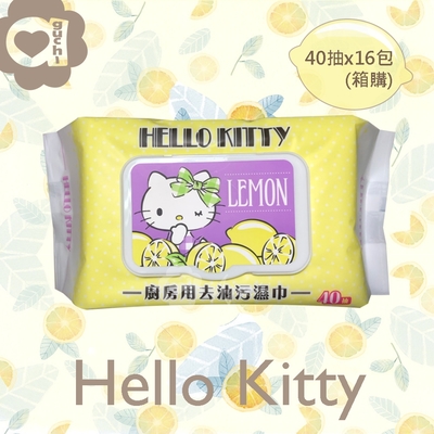 Hello Kitty 凱蒂貓 廚房用去油污濕巾/濕紙巾 (加蓋) 40抽 X 16包