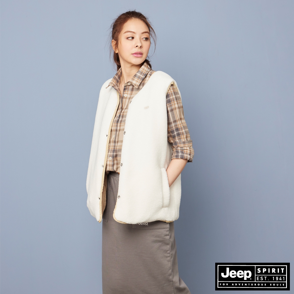 JEEP 女裝 時尚雙面穿絎縫背心-卡其色