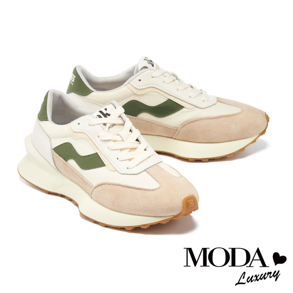 休閒鞋 MODA Luxury 復古吸睛異材質牛皮老爹厚底休閒鞋－綠