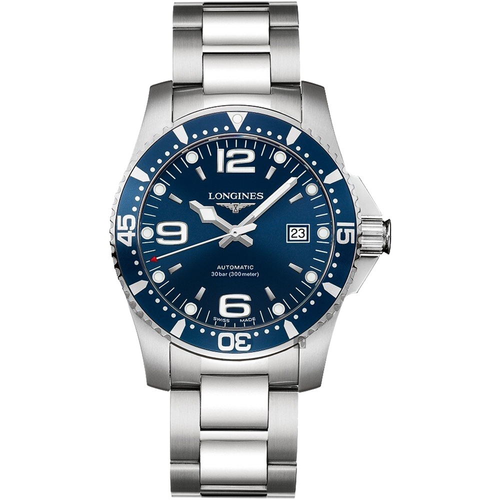 LONGINES 浪琴 官方授權 征服者300米潛水64小時動力儲存機械錶-藍/41mm L3.742.4.96.6