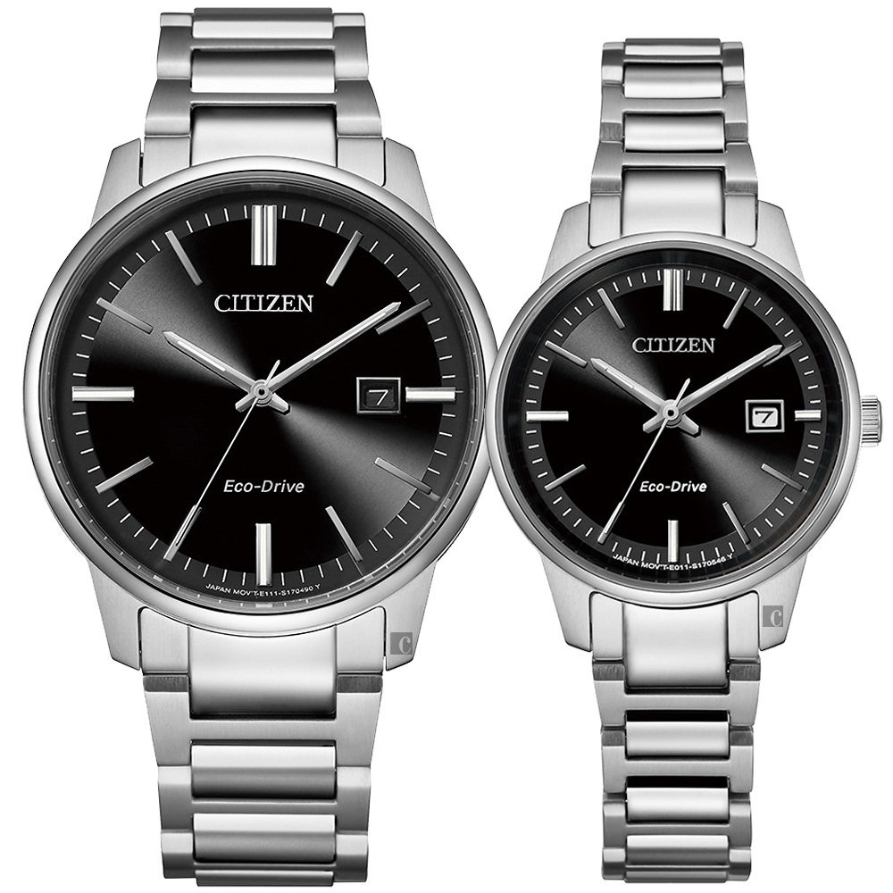 CITIZEN 星辰 光動能城市情侶手錶 對錶 BM7521-85E+EW2591-82E