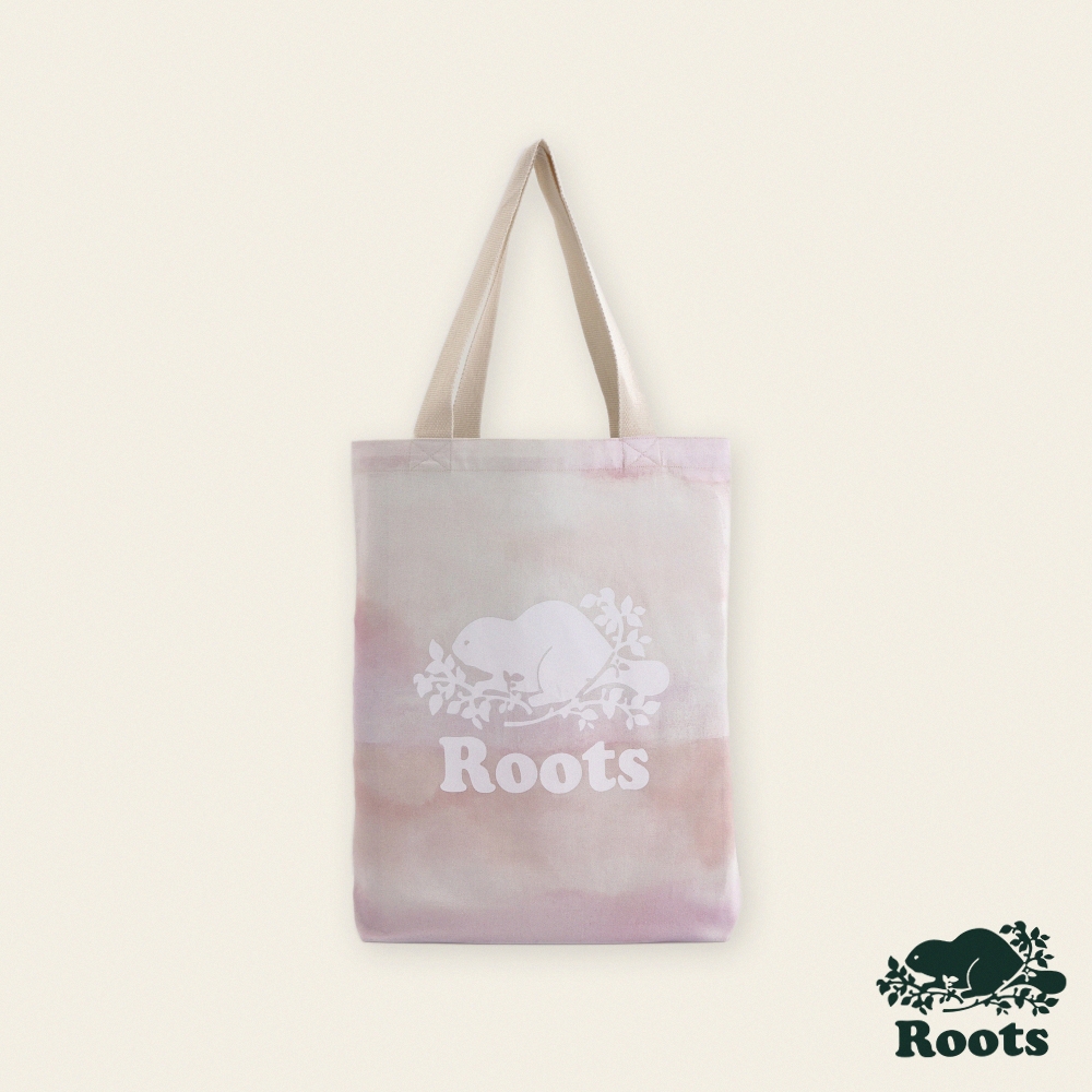 Roots配件-繽紛花卉系列 渲染海狸有機棉托特包-粉色