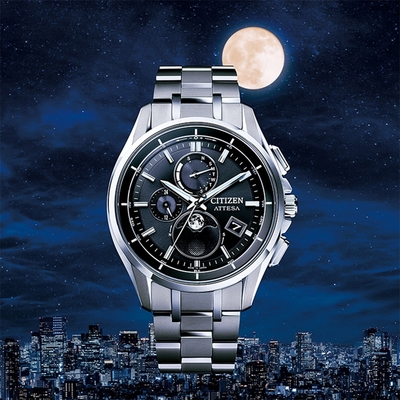 CITIZEN 星辰 月相 超級鈦 光動能電波萬年曆手錶 送禮推薦 BY1001-66E