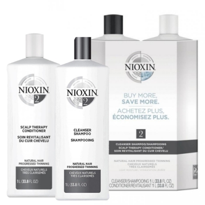 *NIOXIN  2號賦活洗髮+護髮組1000ml系列(油性頭皮 軟細髮質適用)(含壓頭)