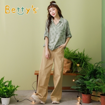 betty’s專櫃款　腰頭雙釦刺繡長寬褲(卡其)