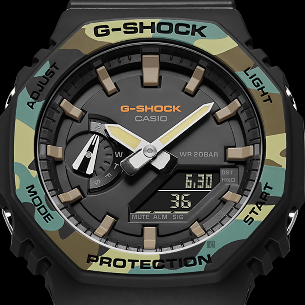 CASIO 卡西歐G-SHOCK 街頭軍事系列八角電子錶新春送禮-迷彩綠GA-2100SU