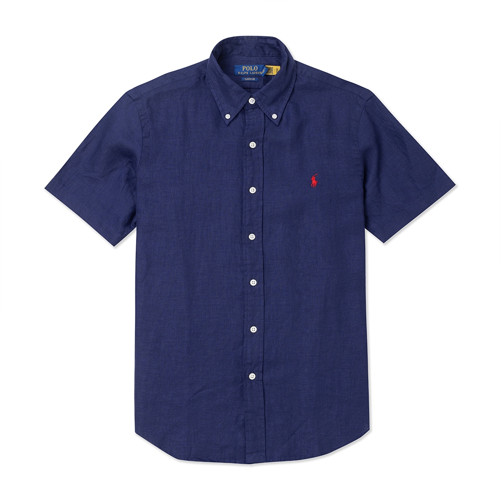 Polo Ralph Lauren RL 熱銷刺繡小馬短袖襯衫(CLASSIC FIT)-深藍色