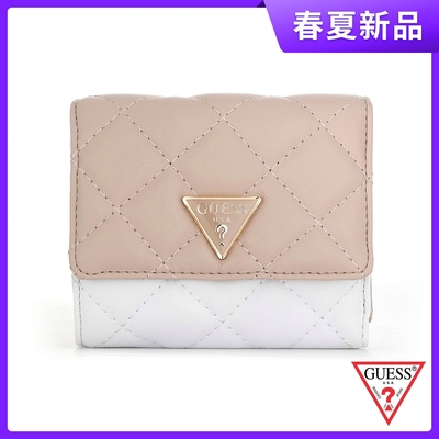 GUESS-女包-皮面質感撞色LOGO皮包-粉白 原價1490