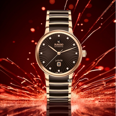 RADO 雷達表 官方授權R01 Centrix 晶萃真鑽自動腕錶 巧克力陶瓷玫瑰金30.5㎜ (R30019732)