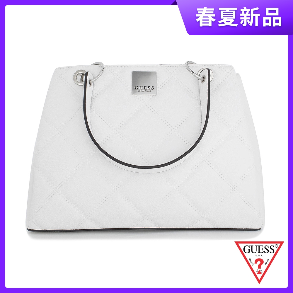 GUESS-女包-純色皮面菱格金屬LOGO手提包-白 原價3490