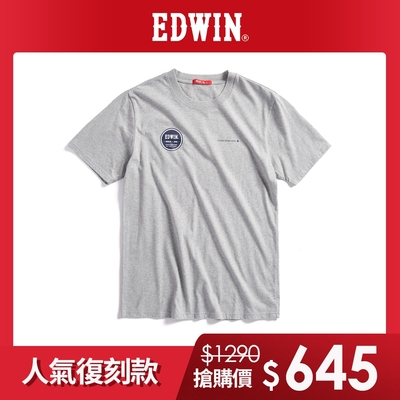 EDWIN 人氣復刻 印花章短袖T恤-男-麻灰色