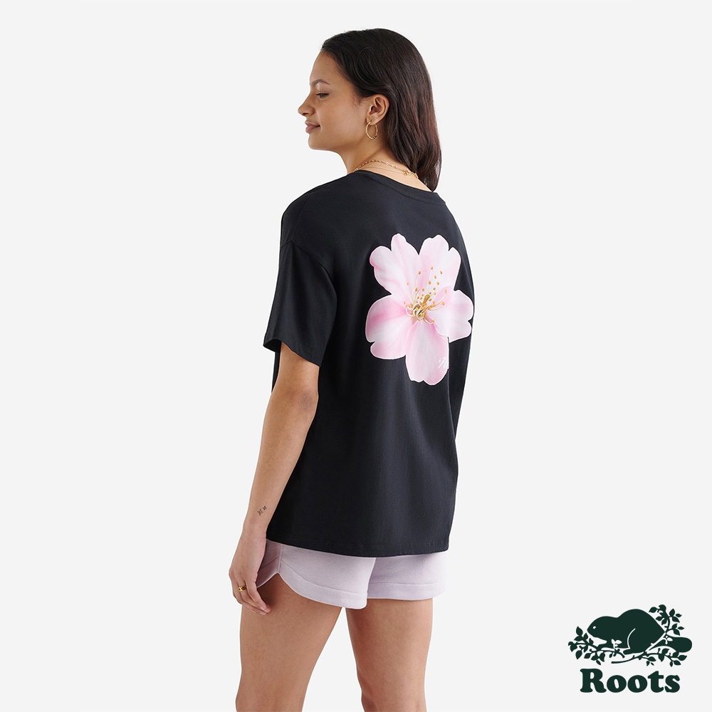 Roots 女裝- FLORAL寬版短袖T恤-黑色