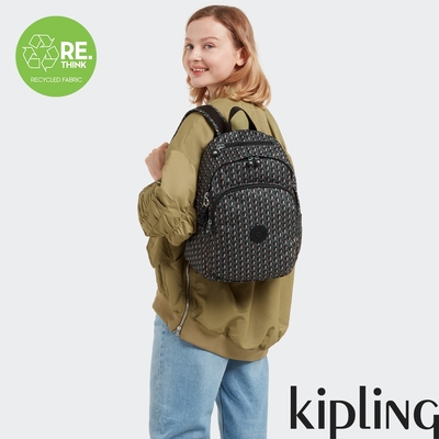 Kipling 立體K字母撞粉色上方拉鍊後背包-DELIA