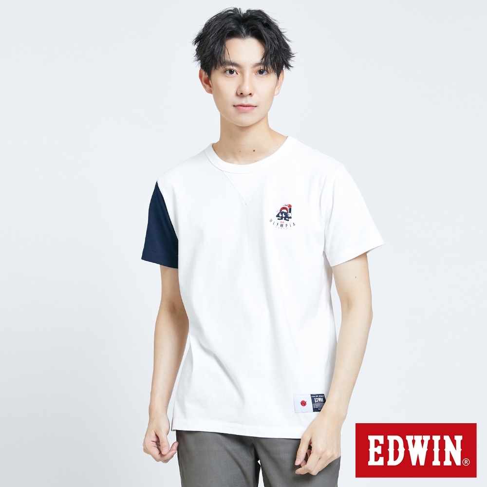 EDWIN 奧力 復古棒球 短袖T恤-男-白色