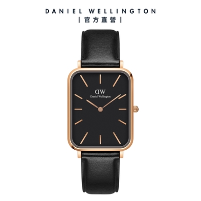 Daniel Wellington DW 手錶 Quadro Pressed Sheffield 29X36.5 經典黑真皮皮革大方錶 DW00100449