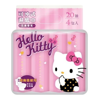 Sanrio 三麗鷗 Hello Kitty 凱蒂貓花果香氛可沖式濕紙巾20抽X24包/組