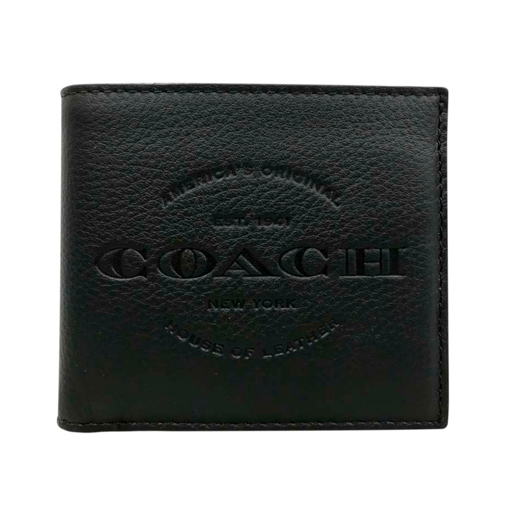 COACH 男仕壓印LOGO牛皮8卡對折短夾(黑)