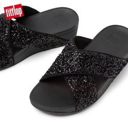 FitFlop LULU SHIMMERFOIL SLIDES 經典交叉涼鞋-女(靓黑色)