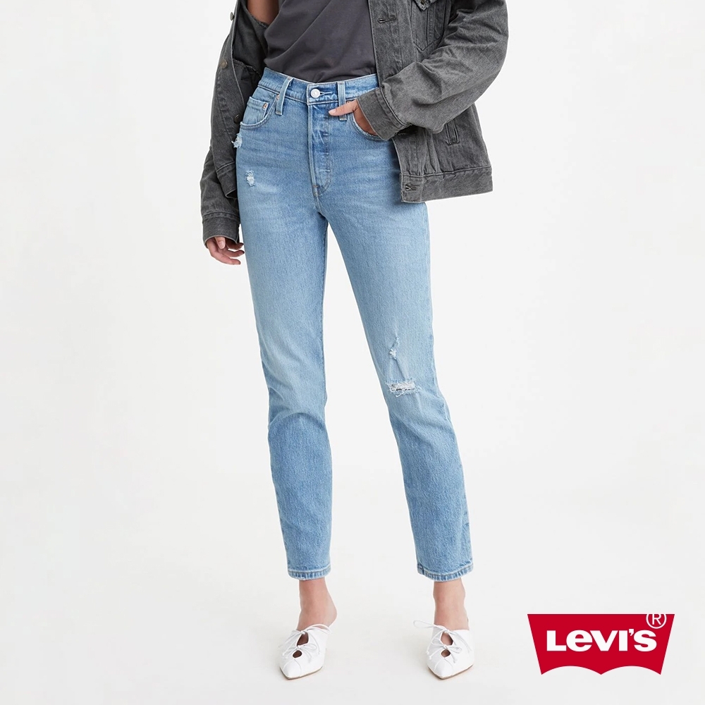 Levis 女款 Skinny 高腰排釦緊身牛仔褲 微刷破細節