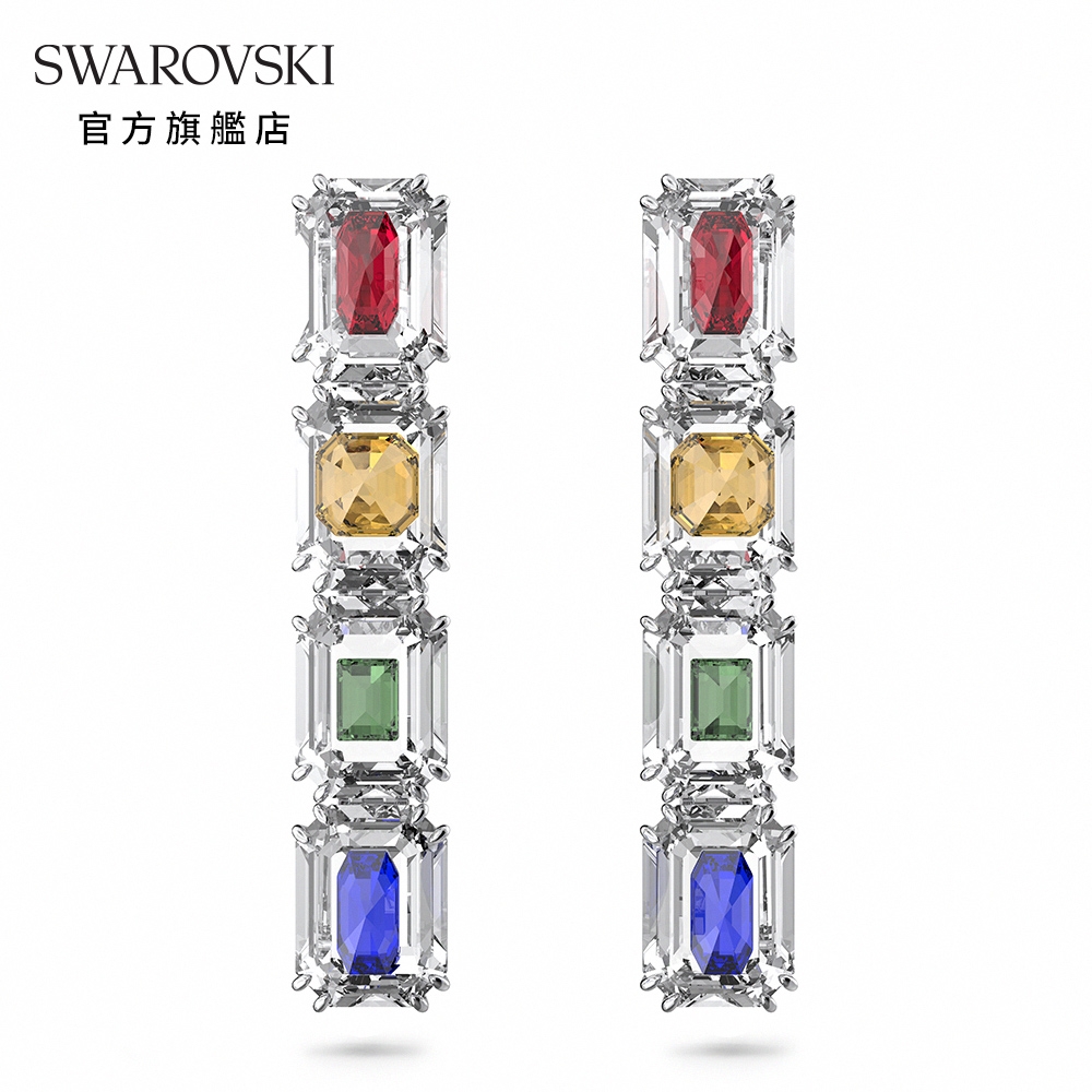 SWAROVSKI 施華洛世奇 Chroma 夾式耳環超大Swarovski水晶, 漸層色, 鍍白金色