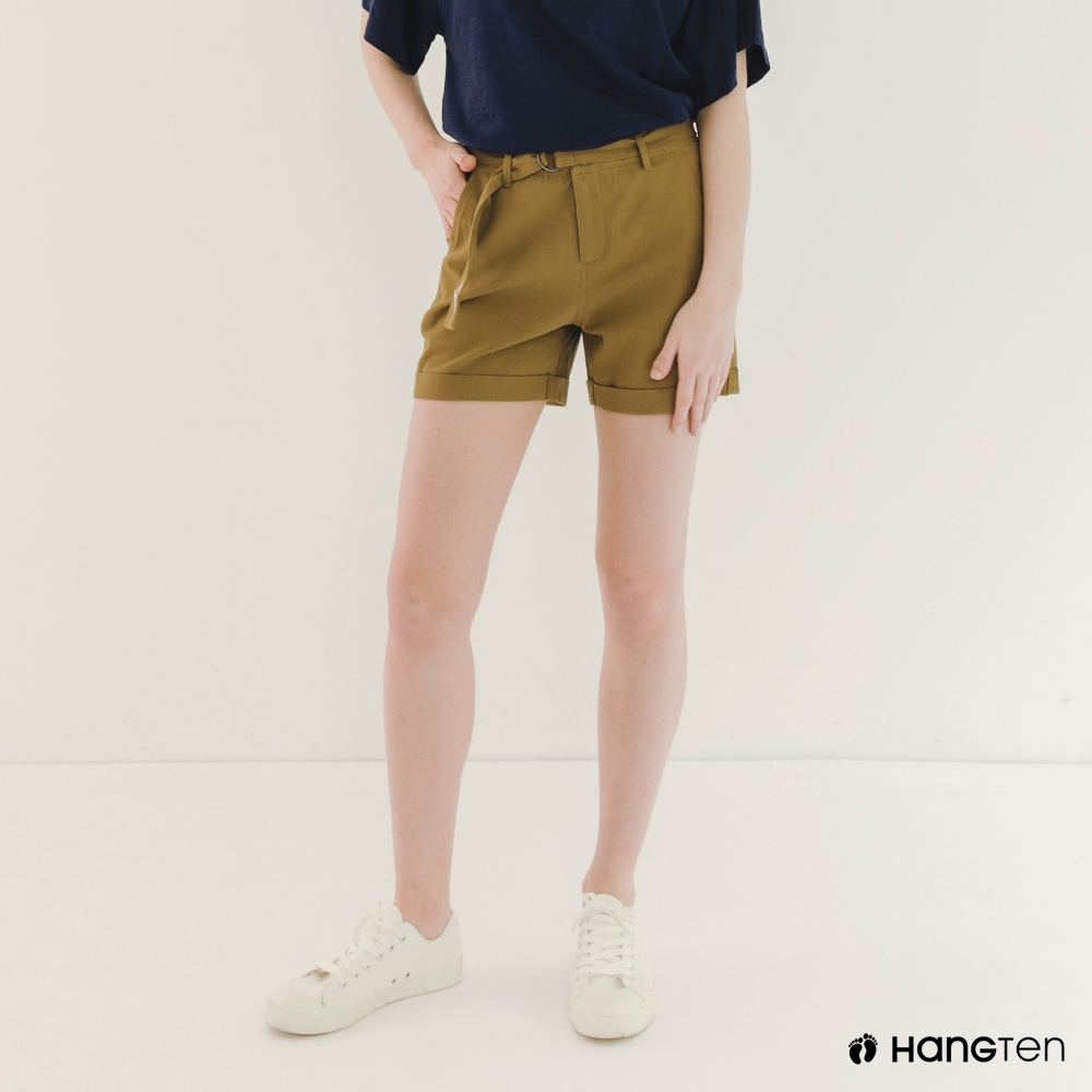 Hang Ten-女裝-REGULAR FIT附腰帶口袋短褲-棕