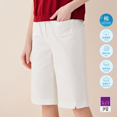 ILEY伊蕾 高端休閒織帶棉質五分褲(白色；M-XL)1222026122