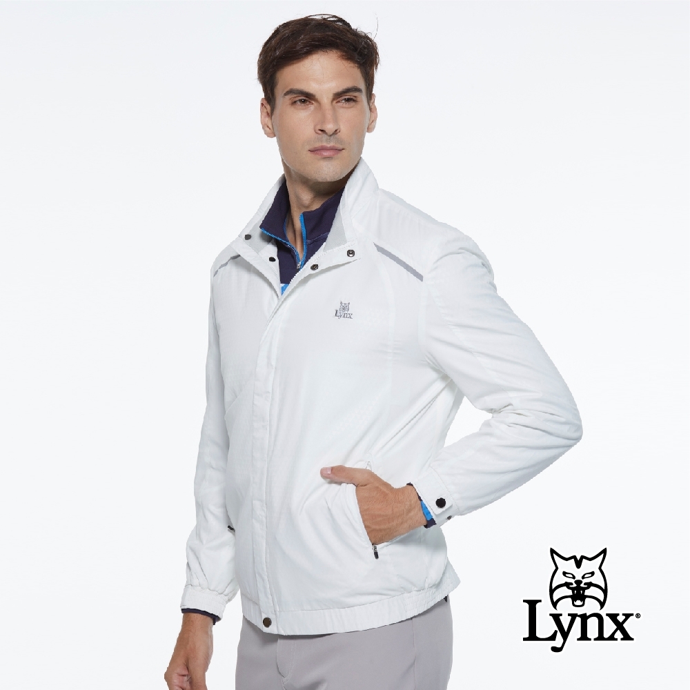【Lynx Golf】男款防潑水防風保暖內刷毛3M反光印花長袖外套-白色