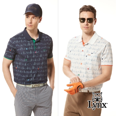 【Lynx Golf】男款銀離子抗菌除臭假兩件式造型森林風印花胸袋款短袖POLO衫/高爾夫球衫(二色)