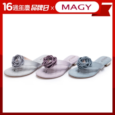 【品牌日限定】 MAGY 玫瑰羊皮跟鑽夾腳拖鞋-3色任選