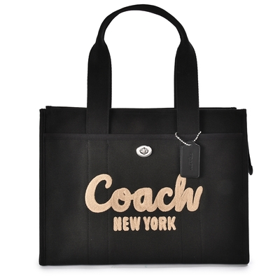 COACH 專櫃款 CARGO 42 草寫LOGO 經典帆布大型托特包-黑色