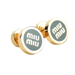 miu miu 字母搪瓷金屬穿針式耳環(墨綠)