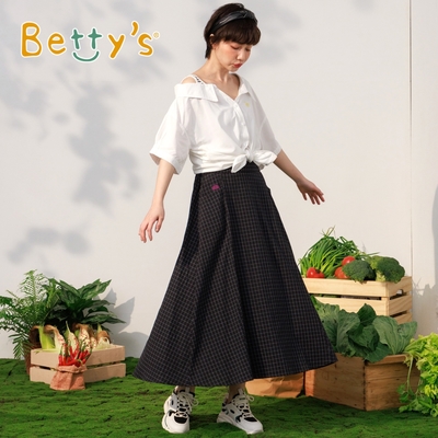 betty’s專櫃款　口袋小雨雲格子長裙 (黑色)