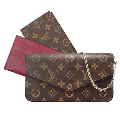 【Louis Vuitton 路易威登】M81896 經典POCHETTE FELICIE Monogram帆布WOC信封式手拿斜背鍊包(棕色)