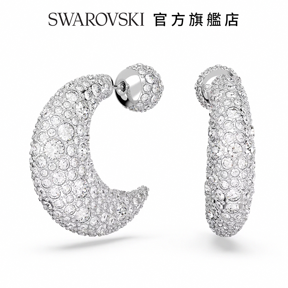 SWAROVSKI 施華洛世奇 Luna 水滴形耳環 月亮, 白色, 鍍白金色