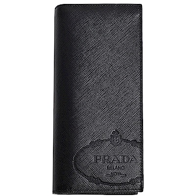 PRADA SAFFIANO PRINT 品牌大圖騰LOGO防刮牛皮對折長夾(黑)