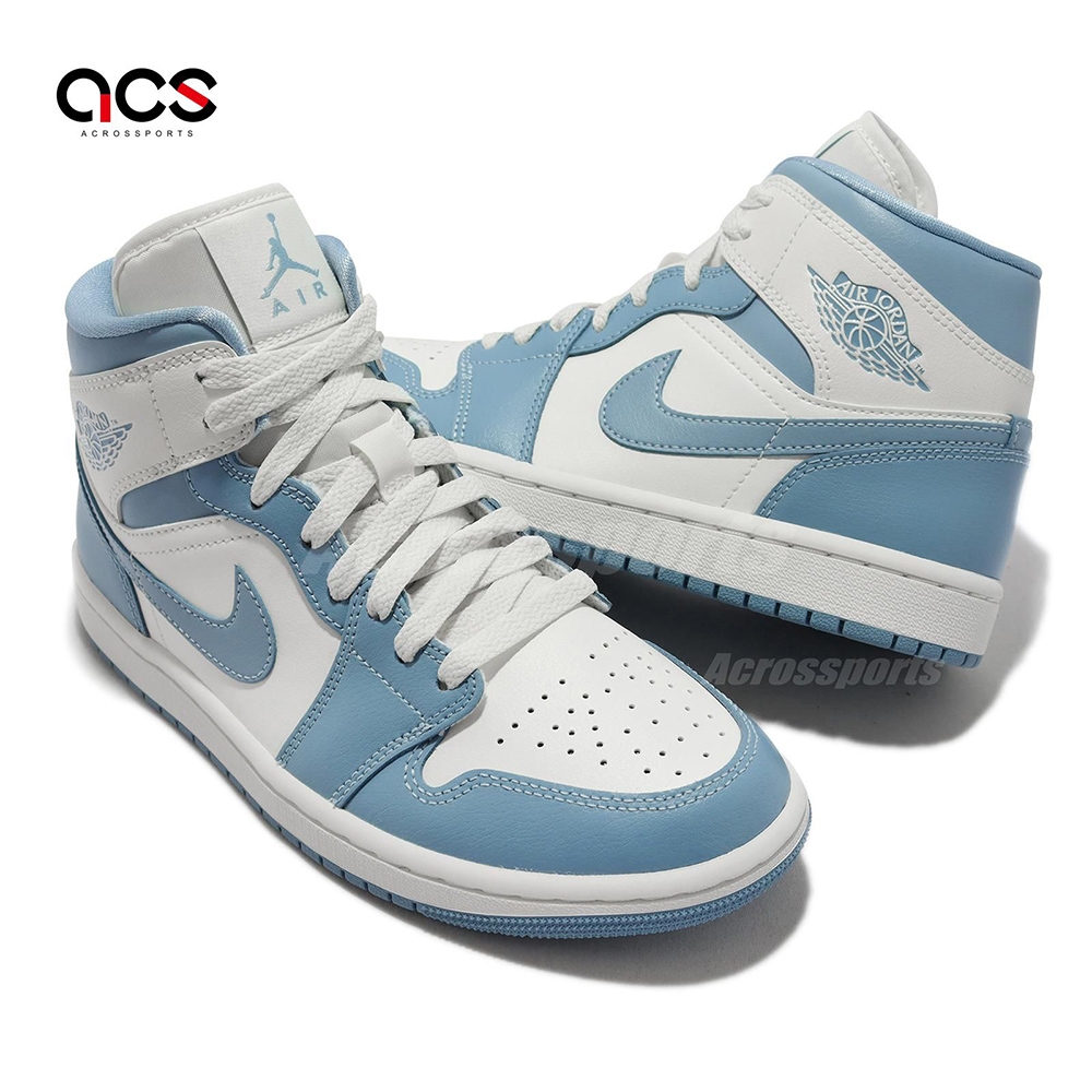 Nike 休閒鞋北卡藍Wmns Air Jordan 1 Mid 女鞋男鞋1代情侶鞋UNC 藍白