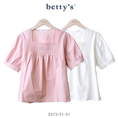 betty’s專櫃款 方領蕾絲壓褶五分袖上衣(共二色)