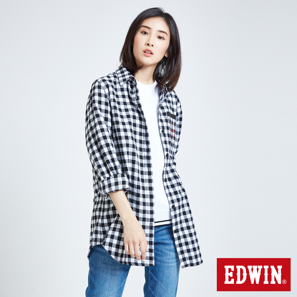 EDWIN 搖滾不死英式格紋襯衫-女-白色