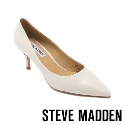 STEVE MADDEN-KATE 素面真皮尖頭高跟鞋-米白色